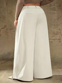 Truni 大码女式纯色褶皱休闲宽松阔腿裤高腰裤，适合梨形三角身材/2026/新年 - 卡其色 - 查看 2