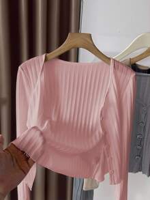 Airaco Áo khoác cardigan dệt kim nhẹ, đơn hàng khuy đơn màu đơn giản dành cho nữ - Hồng - Xem 3