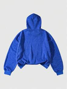 ROMWE MEN Men's Slogan Graphic Pocket Casual Pullover Hoodie, Versatile For Autumn/Winter - Blue - View 2