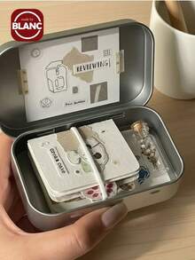 Madebyblanc 3个银色金属空心矩形铰链锡罐 - 贴纸迷你便携盒，小型收纳盒，迷你铁艺折叠盒，用于存放图钉、珠宝DIY、礼品、珠宝、药丸、糖果、火柴、肥皂、缝纫用品。返校、户外旅行用品、家居整理收纳，圣诞节必备礼物 - 銀色 - 查看 3