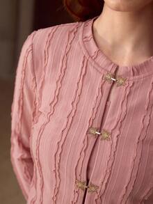 MOTF PREMIUM Conjunto de 2 piezas de camiseta sin mangas y chaqueta con textura de punto y decoración de mariposa para mujer, para otoño/invierno - Rosa - Ver 2