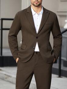 Manfinity Bizformal Men's 2pcs Men's Suit Set Solid Color  Brown Suit Men's Lapel Neck Long Sleeve Jacket And Pants Casual Suit Set Men Suit Formal Wedding Outfit For Men Men Elegant Outfit Prom Suit For Men Wedding Suit For Men - Brown - View 6