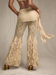 Amplova Y2K Elegant Baroc Tassel Sheer Femei Vintage Flare Pants Fairycore Lace Femei Kesha Concert Lace 2 Piese Set Mesh Zeiță Toamna și Iarna Ziua Recunoștinței și Anul Nou - Multicolor - Vizualizare 2