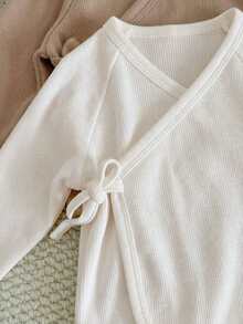 Cozy Pixies Newborn Baby Boy/Girl 4pcs Set: Solid Color Knit Soft Crew Neck Long Sleeve Top & Elastic Waist Pants - Multicolor - View 5