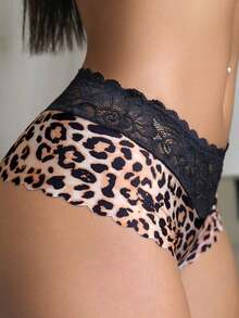 SHEIN Women's Sexy Leopard Print Lace Patchwork Thongs ClassicAnimalPrint - Coffee Brown - View 4