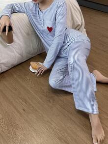 Dream Adore Ensemble de pyjama femme casual à manches longues avec boutons et imprimé rayé