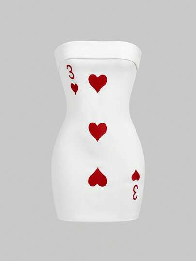 ROMWE Valentine's Day Playing Card Heart Embroidered Bandeau Mini Dress