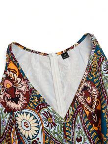Sweetra Plus Size V-Neck Printed Sleeveless Wide Leg Jumpsuit With Invisible Zipper At Back - Multicolor - View 7
