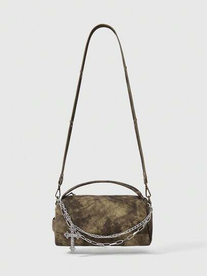 Grunge Punk Borse a mano casual e versatili da donna con decorazione a catena, adatte per l'uso quotidiano