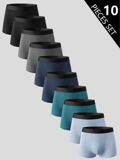 Manfinity ChillVibe 10pcs/Pack Men's Simple Comfortable Boxer Briefs