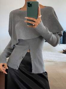 Livesso Áo choàng len dáng rộng thoải mái dành cho nữ, thanh lịch, thích hợp cho công sở, đi làm, năm mới, Giáng sinh, mùa xuân/thu. - Xám - Xem 6