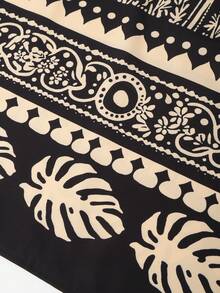 SHEIN Franclia Women's Casual Print V-Neck Loose Lantern Sleeve Dress - Black - View 3