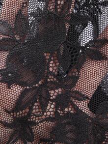 Sunspun Women's Solid Black Lace Splice V-Neck Sexy Elastic Knit Slim Fit Long Sleeve T-Shirt, Cute Bow Tie Collar, Suitable For Daily Wear, Spring & Autumn - Black - View 6