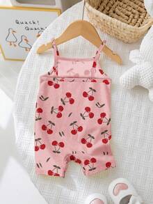 SHEIN Bộ đồ liền thân thường ngày họa tiết quả anh đào dễ thương cho bé gái, phù hợp cho mùa xuân/hè, kỳ nghỉ thư giãn, cuối tuần ở bãi biển, trang phục mùa hè dễ thương, đồ mặc mùa hè cho bé gái, phong cách Hàn Quốc, chế độ đi biển, đồ mặc khi đi chơi mùa hè - Nhiều màu - Xem 3