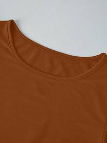 Breezaya 女士休闲中长连衣裙，撞色印花图案 - 棕色 - 查看 6