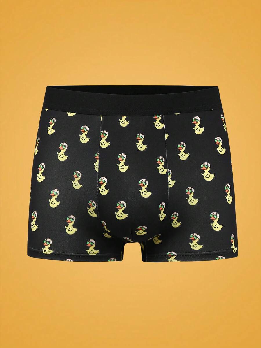 Notgurli Funny & Cute All-Over Print Sunglasses Duck Pattern Men's Boxer Briefs, Streetwear Style, Suitable For Party, Vacation, And Everyday Wear - Black - View 1