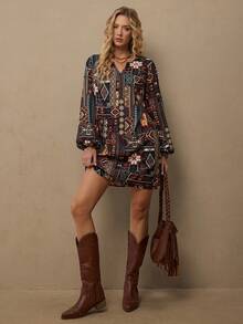 Freevana 女士复古印花长袖短裙