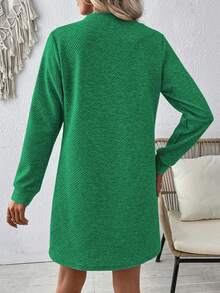 SHEIN LUNE Solid Color Round Neck Casual Versatile Long Sleeve Dress - Green - View 2