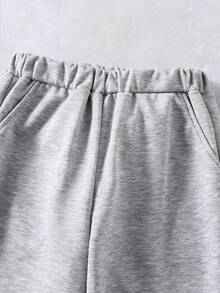 Mirajuku 1pc Boys' Casual Sports Minimalist Cuffed Knit Pants, Split Design With Woven Label Accent, Comfortable Fabric, Suitable For Spring, Summer, Autumn, Winter, Versatile Occasions Grey Sweatpants - Grey - View 4