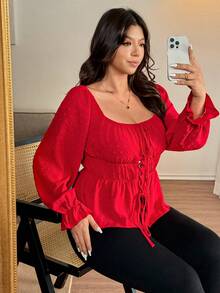 Vionelle Camisa de talla grande con rayas vintage en color marrón - Rojo - Ver 6