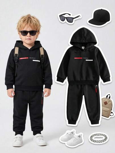 SHEIN 婴幼儿男童连帽图案印花运动休闲裤，面料柔软舒适，适合户外和室内穿着