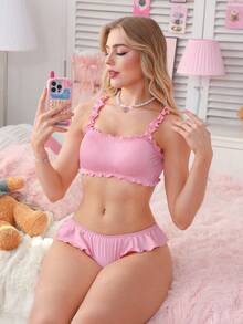 2pcs Women's Bra And Panty Set (Wireless, Triangle Panty) - Pink - View 4
