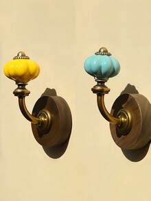 Cirelle Vintage Ceramic Wooden Entryway Hooks Creative No Drill Damage Free Adhesive Mounting Rustic Curtain Tiebacks For Home Decor - Multicolor - View 3