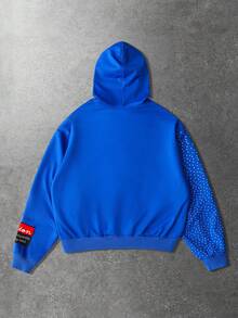 ROMWE MEN 男士字母卡通印花拉链连帽衫 - 藍色 - 查看 2