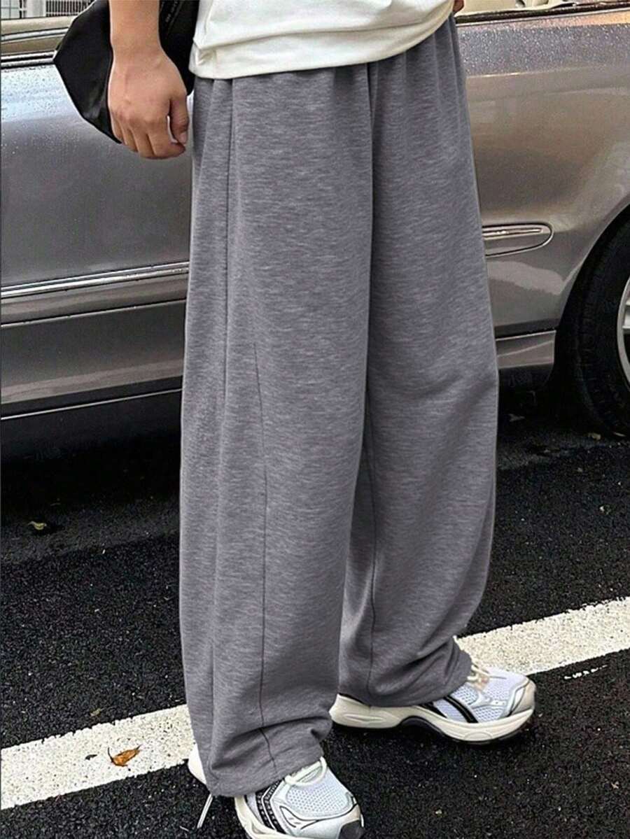 Mirajuku 1pc Teens' Casual Sports Design Drawstring Sweatpants, Versatile For Daily Commute, Spring/Autumn - Dark Grey - View 1