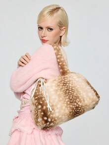 ROMWE Fairycore 1 chiếc túi xách tay nữ dễ thương bằng vải nhung màu nâu thời trang - màu nâu - Xem 2