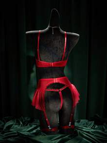 SpicyHot 5pcs Sexy Lingerie Set With Sheer Mesh, Revealing Bust Design - Burgundy - View 2