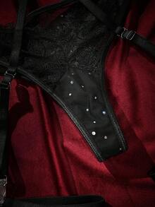 SpicyHot 3pcs/Set Lace Patchwork Sexy Bodysuit With Hollow-Out Underwire - Black - View 6