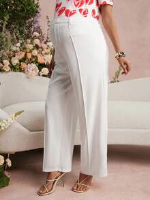 SHEIN 孕妇纯色直筒宽松休闲裤，带腰带环，适合情人节、婚礼派对等场合，白色阔腿裤 - 白色 - 查看 3