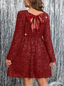 SHEIN Clasi Plus Size Women Elegant Party Dress With Sequin Decor And Twist Back Design - Red - View 1