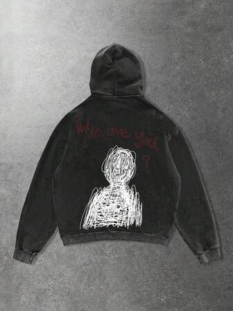 Street Life Herren Hoodie mit Slogan-Aufdruck und Acid-Wash-Effekt mit Reißverschluss