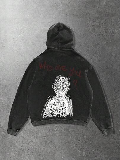 ROMWE MEN Street Life Sudadera con capucha con cremallera y lavado ácido con eslogan para hombre