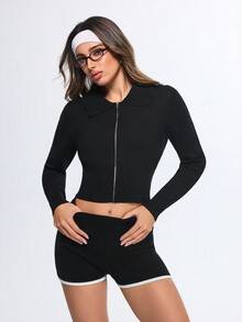 Eassivo Eassivo 短款修身长袖高领针织毛衣 - 黑色 - 查看 5