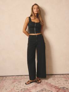 Aralina 女士休闲优雅时尚奢华修身双向拉链牛仔上衣，完美适用于圣诞派对、新年派对等各种派对季的着装。 - 黑色 - 查看 6