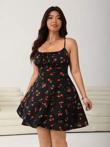 Solflare Vestido de tirantes con vuelo y estampado de cerezas, talle ceñido en la cintura, corte evasé, adecuado para primavera y verano, vestido de playa, vestido bohemio para vacaciones, vestido con corpiño - Multicolor - Ver 5
