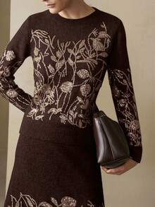 Arave 女士宽松毛衣半裙套装，饰有闪亮刺绣设计，适合日常通勤