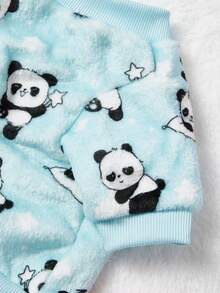 PETSIN 1件可爱熊猫法兰绒宠物服，加厚蓝色法兰绒保暖宠物服装 - 藍色 - 查看 9