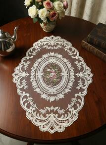 Cirelle 1pc Oval Shaped Lace Hollow Floral Placemat For Home Kitchen - 1 Item - View 8