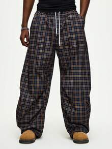 ROMWE MEN Men's Casual Plaid Wide Leg Cropped Pants - Multicolor - View 6