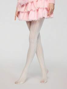 ROMWE Goth 1pair Women's Black Hollow Out Fishnet Stockings, All Seasons - milky white - View 4