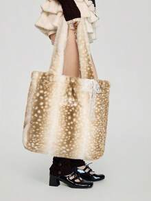 ROMWE Fairycore 1 Túi đeo vai cỡ lớn bằng vải nhung hươu chất lượng cao dành cho nữ kèm nơ - màu nâu - Xem 6