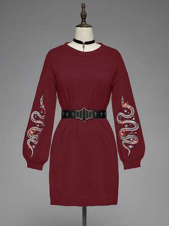 Goth Abito-maglione da donna con ricamo gotico a motivo di serpente