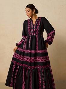 Travachic Váy dài tay họa tiết hoa và sọc Bohemian cỡ lớn dành cho nữ, phong cách thường ngày ngày lễ, mùa thu/đông - màu đen - Xem 6