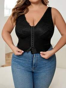 SHEIN CURVE+ Damen Große Größen Sexy Spitzenbesatz Trägerhemd