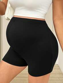 SHEIN Maternity Solid Color Elastic High Waist Skinny Shorts Maternity Biker Short Pregnancy Shorts Mid Thigh Shorts Biker Shorts Butt Lifting Shorts - Black - View 5