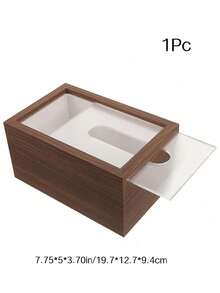 北欧风格木质纸巾盒，带亚克力盖，条纹图案，适用于家庭和餐厅，可用作餐巾纸盒、桌面收纳整理盒 - 棕色 - 查看 2